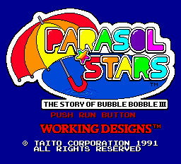 Parasol Stars - The Story of Bubble Bobble III Title Screen